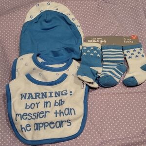 Blue Baby Bib and Sock Set